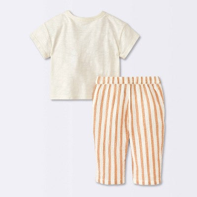  Baby Boys' 2pc Cuddle Bear T-Shirt And Striped Gauze Pant Set - Cloud Island™ Cream