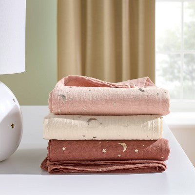  Muslin Swaddle Baby Blanket - Warm Metallic - 3pk - Cloud Island™