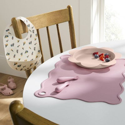  Silicone Bib And Utensil Feeding Set - 4pc - Pink - Cloud Island™