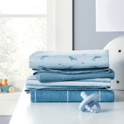  Flannel Baby Blanket - Whales - 4pk - Cloud Island™