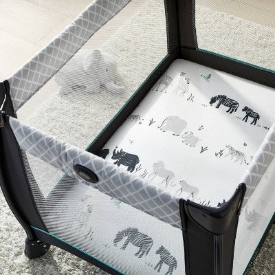  Fitted Play Yard Jersey Sheet 2pk - Cloud Island™ Two By Two Animals And Solid Gray