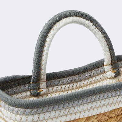  Wall Hanging Natural Woven Basket With Coiled Rope Handle - Gray - Cloud Island™