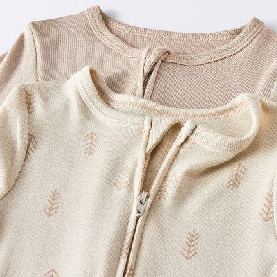  Baby 2pk Leaf So Very Soft Modal Blend Romper - Cloud Island™ Cream