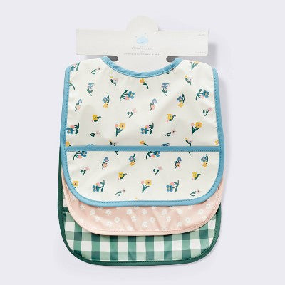  Water Resistant Bibs - 3pk - Floral/Checkerboard - Cloud Island™