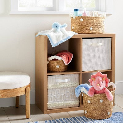  Braided Water Hyacinth With Tufted Embroidery Medium Round Storage Basket - Cloud Island™