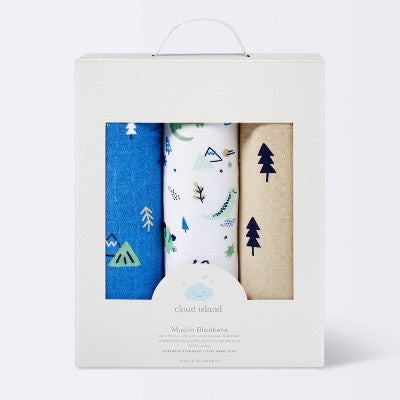  Muslin Swaddle Blanket Dinos Cool 3pk - Cloud Island™ Green/Blue