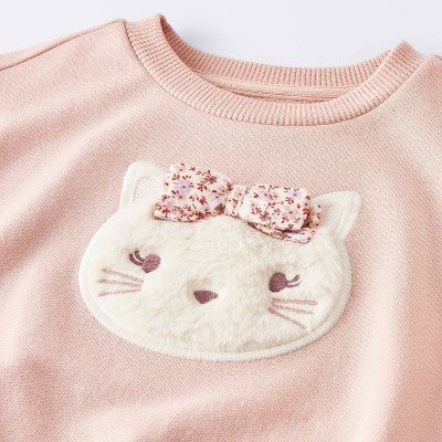  Baby Girls' 2pc Cat Applique Sweatshirt & Bike Shorts Set - Cloud Island™ Pink