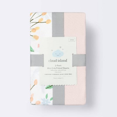  Fitted Mini Crib Sheet - Cloud Island™ - Meadow/Pink - 2pk