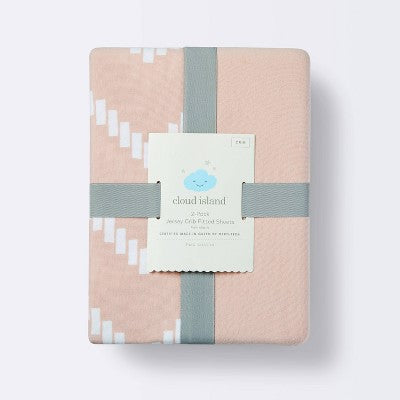  Jersey Fitted Crib Sheet - Pink Chevron And Solid Heirloom - Pink - 2pk - Cloud Island™