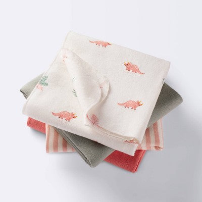  Flannel Baby Blanket - Coral Dinosaurs - 4pk - Cloud Island™