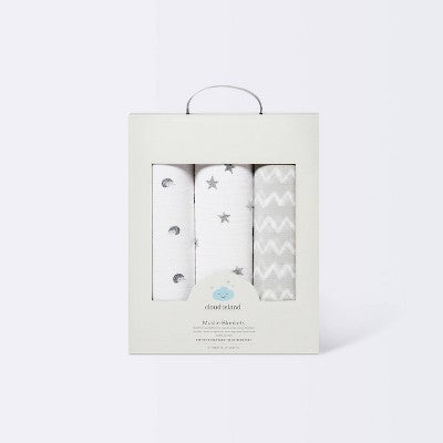  Muslin Swaddle Blankets Hedgehog 3pk - Cloud Island™