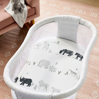  Jersey Bassinet Sheet 2pk - Cloud Island™ Two By Two Animals And Solid Gray