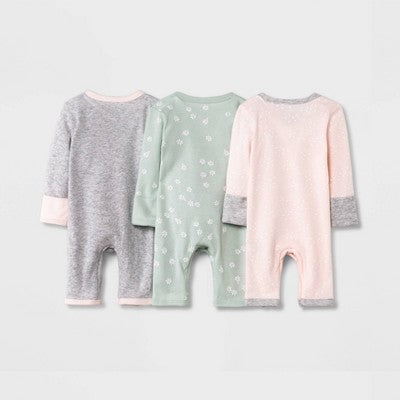  Baby Girls' 3pk Basic Romper - Cloud Island™ Green Preemie