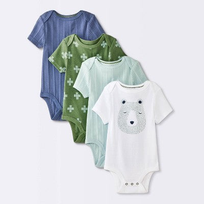  Baby Boys' 4pk Bear Short Sleeve Bodysuits - Cloud Island™ Ivory/Blue/Green