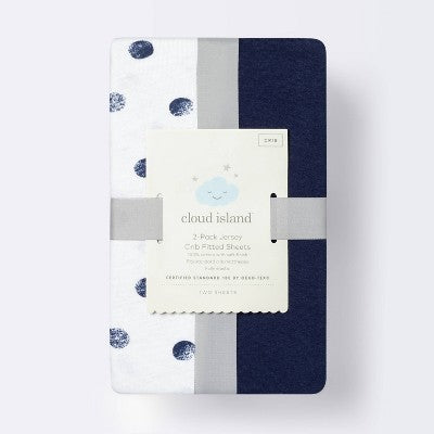  Fitted Jersey Crib Sheet Dots And Solid Navy Blue - Cloud Island™ - Navy - 2pk