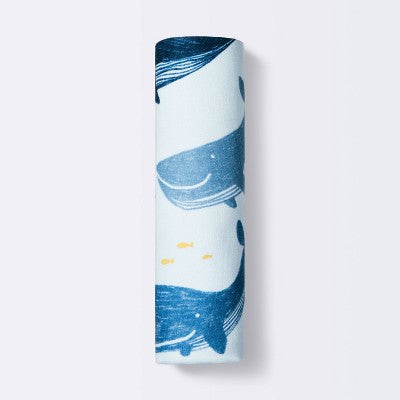  Muslin Swaddle Blanket Whales - White/Blue - Cloud Island™