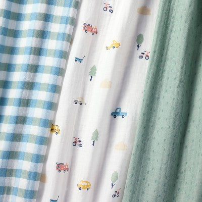  Muslin Swaddle Baby Blanket - Transportation - 3pk - Cloud Island™