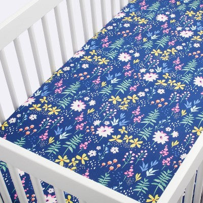  Fitted Crib Sheet Wildflower Dark - Cloud Island™ Navy Floral
