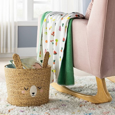  Braided Water Hyacinth Medium Round Storage Basket - Rabbit - Cloud Island™