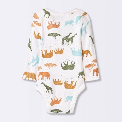  Baby 4pk Safari Animals Long Sleeve Bodysuit - Cloud Island™