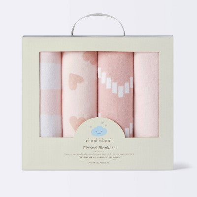 Flannel Baby Blanket - Pink Hearts And Chevron - Cloud Island™