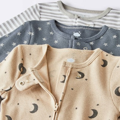  Baby 3pk Cotton Moons Sleep N' Play - Cloud Island™ Gray