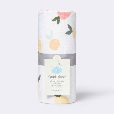  Muslin Swaddle Blanket Citrus - Cloud Island™ White/Orange