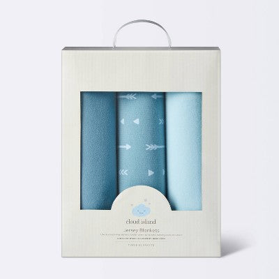  Jersey Swaddle Baby Blanket - Blue - 3pk - Cloud Island™