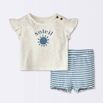 Baby Girls' Soliel Modal T-Shirt & Bike Shorts Set - Cloud Island™ Off-White