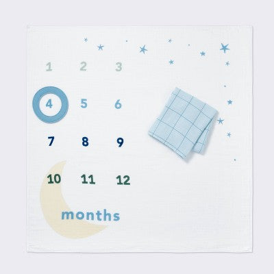  Muslin Blanket With Felt Frame - Blue - Cloud Island™