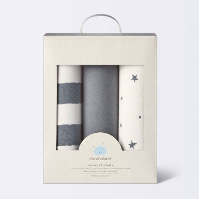  Jersey Swaddle Baby Blanket - Gray - 3pk - Cloud Island™