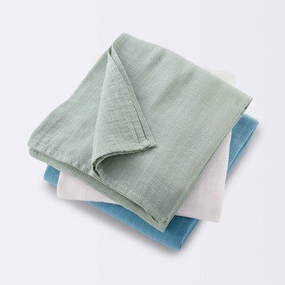  Muslin Swaddle Baby Blanket - Blue Neutrals - 3pk - Cloud Island™
