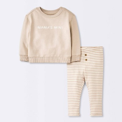  Baby Boys' 2pc Mama's Mini Embroidered Sweatshirt Set - Cloud Island™ Tan