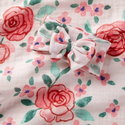  Hospital Muslin Swaddle Baby Blanket And Headband Gift Set - Floral Blooms - 2pk - Cloud Island™