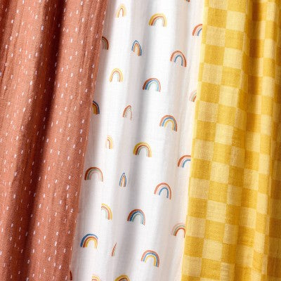 Muslin Swaddle Baby Blanket - Rainbows - 3pk - Cloud Island™