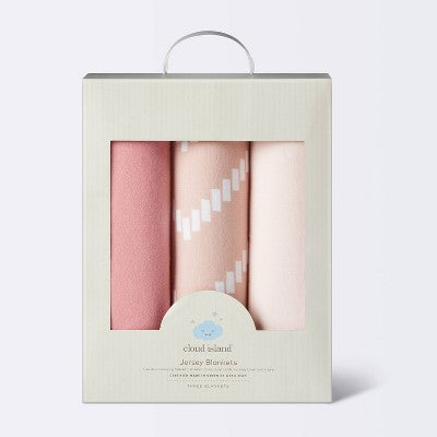  Jersey Swaddle Baby Blankets - Pink Chevron - 3pk - Cloud Island™