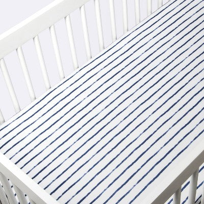  Polyester Rayon Jersey Fitted Crib Sheet - Cloud Island™ Navy Blue Vertical Stripe