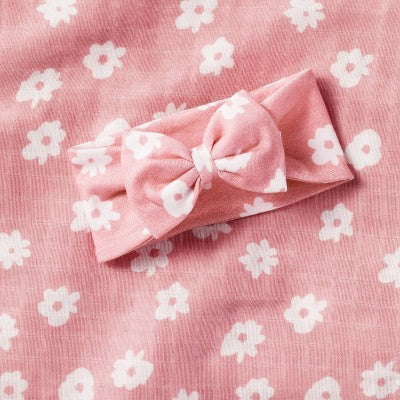  Hospital Muslin Swaddle And Headwrap Gift Set - Pink - Cloud Island™