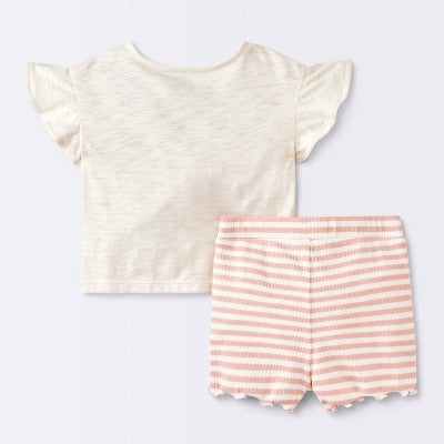  Baby Girls' 2pc Dog Floral T-Shirt Shirt & Bike Shorts Set - Cloud Island™ Cream