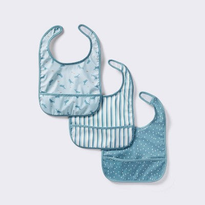  Water-Resistant Bibs - 3pk - Whales/Stripes/Dots - Cloud Island™