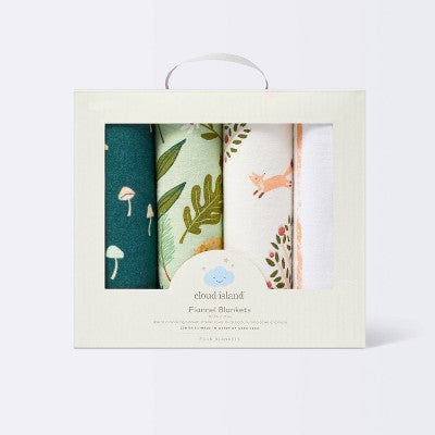  Flannel Baby Blanket Fauna - Green/White/Pink - 4pk - Cloud Island™