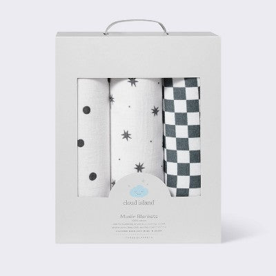  Muslin Swaddle Baby Blanket - Dots & Checks - 3pk - Cloud Island™