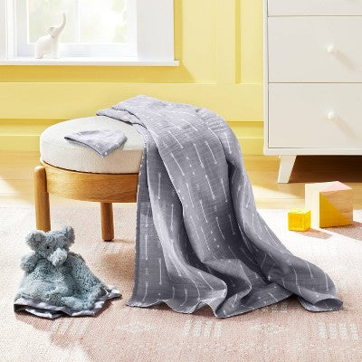  Hospital Muslin Swaddle Baby Blanket And Hat Gift Set - Gray Arrow - 2pk - Cloud Island™