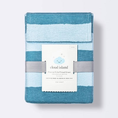  Flannel Fitted Crib Sheet - Blue Stripes - Cloud Island™