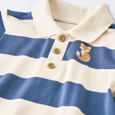  Baby Boys' 2pc Fox Striped Polo Shorts Set - Cloud Island™ Navy Blue