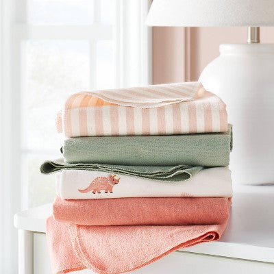  Flannel Baby Blanket - Coral Dinosaurs - 4pk - Cloud Island™