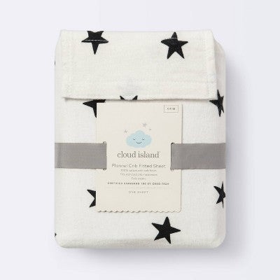  Flannel Fitted Crib Sheet Stars - Cloud Island™ - Cream/Black