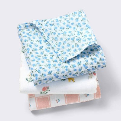  Muslin Swaddle Baby Blanket - Traditional Floral - 3pk - Cloud Island™