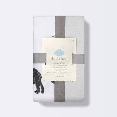  Fitted Jersey Crib Sheet 2pk - Cloud Island™ Two By Two Animals And Solid Gray