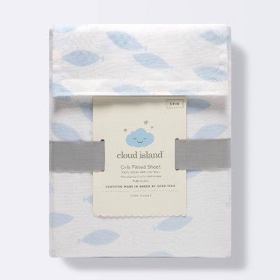  Fitted Crib Sheet - Cloud Island™ School Of Fish Light Blue And White